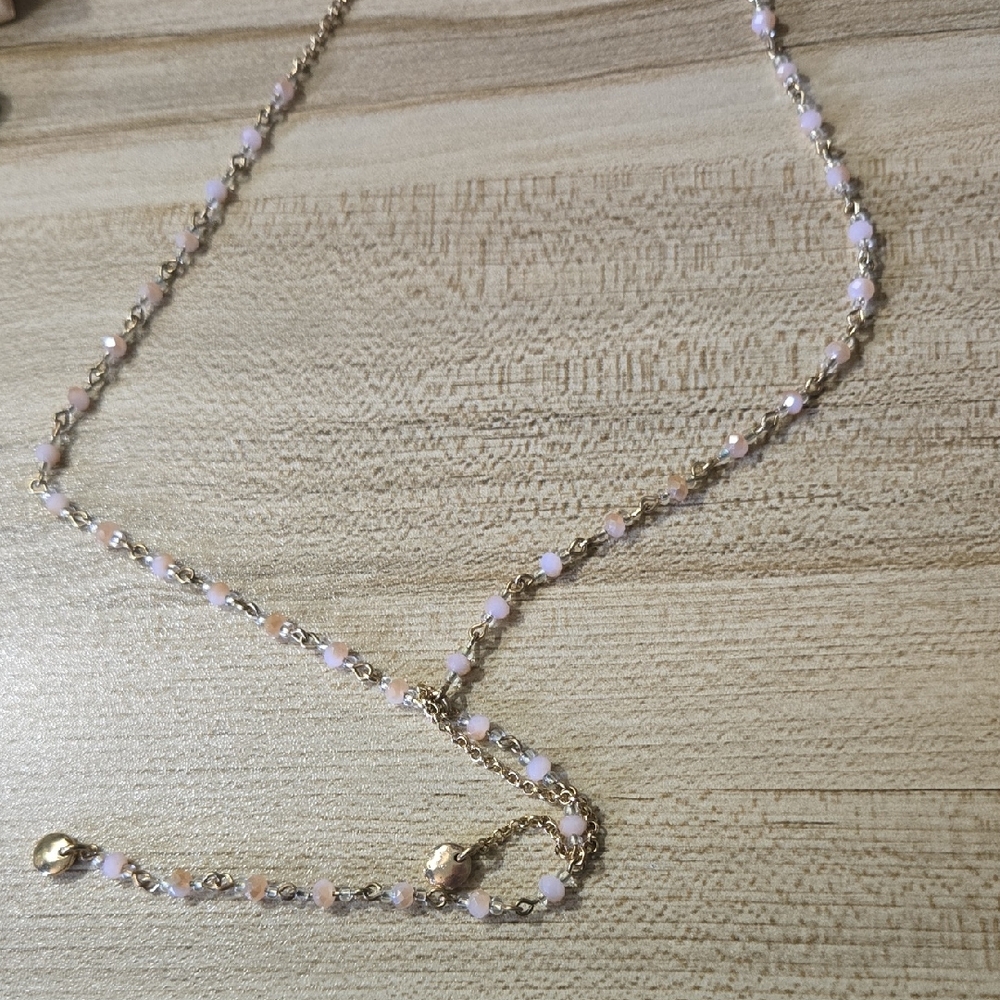 Banana Republic Gold Tone And Moonglow Pink Beaded Necklace